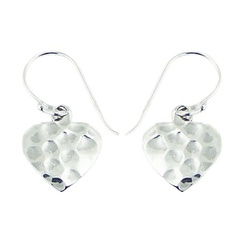Hammered Effect Sterling Silver Heart Dangle Earrings by BeYindi