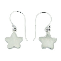 Dainty Small Concaved Brushed 925 Silver Star Dangle Earrings
