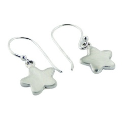 Dainty Small Concaved Brushed 925 Silver Star Dangle Earrings by BeYindi 