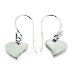 Softly Curved Small 925 Silver Cute Hearts Dangle Earrings