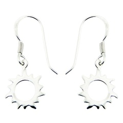 Small Open Sun Earrings Shiny Sterling Silver Danglers