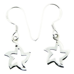 Small Sterling Silver Cute Open Stars Dangle Earrings