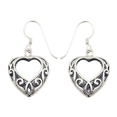 Sterling Silver Puffed Heart Earrings Vintage Style Danglers by BeYindi
