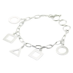 Sterling Silver Charm Bracelet Mixed Open Shapes Charms