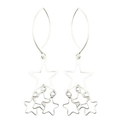 Silver Handcrafted Open Stars Dangle Earrings