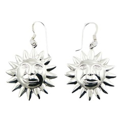 Sculptured Sterling Silver Sun Dangle Earrings