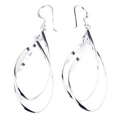  Double Open Drops Silver Dangle Earrings