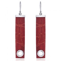 Long Silver Coral Earrings Rectangular Slices Open Circle