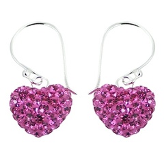 Sterling Silver Czech Crystal Puffed Heart Dangle Earrings