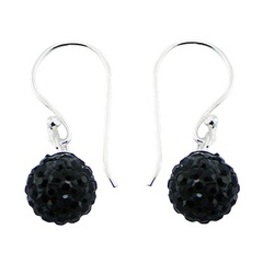 8mm Black Glitter Spheres Silver Czech Crystal Earrings