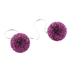Silver Czech Crystal Earrings Dainty 12mm Pink Spheres