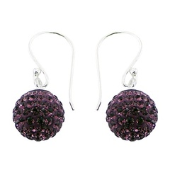 Czech Glass Crystals Purple Earrings Sterling Silver Setting