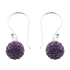 Silver Czech Crystals Dangle Earrings Purple Sparkle Spheres by BeYindi