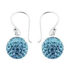 Czech Crystals Dangle Earrings Sterling Silver Ice-Blue Spheres