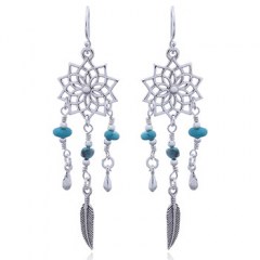 925 Silver Lotus Mandala Turquoise Earrings by BeYindi