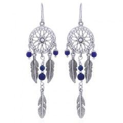 Silver and Lapis Lazuli Dream Catcher Earrings by BeYindi
