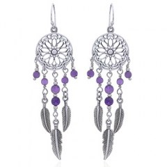 Silver and Amethyst Dream Catcher Earrings by BeYindi