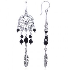 Silver and Black Agate Dream Catcher Earrings by BeYindi 