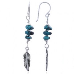 Silver Feather and Turquoise Dangle Earrings by BeYindi 