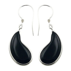 Paisley Silhouette Black Agate 925 Sterling Silver Earrings