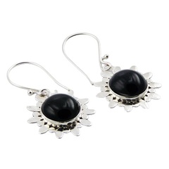Black Agate Flowers Handmade Sterling Silver Dangle Earrings by BeYindi 