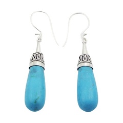 Bali Howlite Turquoise Droplet Earrings Hand Soldered Silver