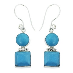 Mixed Shapes Hinged Howlite Turquoise 925 Silver Earrings