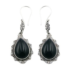 Black Agate Gemstones Handmade Ajoure Silver Earrings