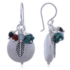Bejeweled Silver and Off Round Pearl Earrings by BeYindi 