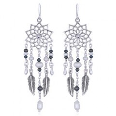 Lotus Freshwater Mandala Earrings with Pearls