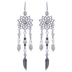 Silver Lotus Flower Earrings with Freshwater Pearls