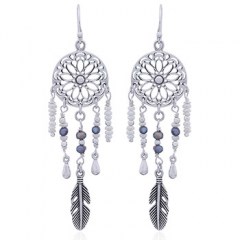 Silver and Pearls Dream Catcher Earrings