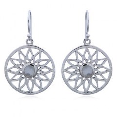 Round Silver Flower Earrings with Mother of Pearl