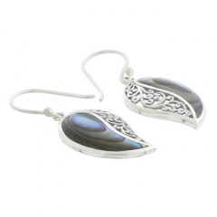 Abalone Paisley Sterling Silver Dangle Earrings Swirling Decor by BeYindi 