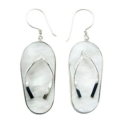 Mother Of Pearl Earrings Flip Flops Shiny Silver Danglers