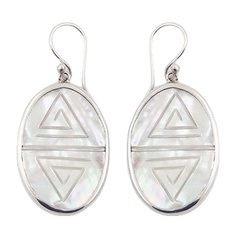 Engraved Mother Of Pearl Striking Oval 925 Silver Danglers