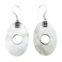 Fashionable Mother of Pearl Casted Ornate Silver Danglers
