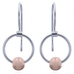 Rolling Rose Gold Ball On Silver Circle Drop Earrings