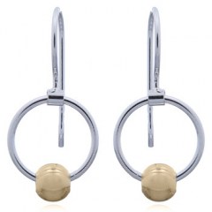 Rolling Yellow Gold Ball On Silver Circle Drop Earrings