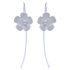 Daisy Flower Silver Long Drop Earrings