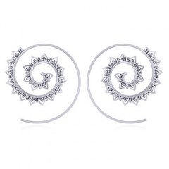 Silver Spiral Earrings Row of Tiny Open Petals by BeYindi