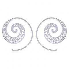 Silver Spiral Earrings Organic Pattern of Lines