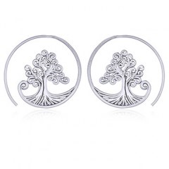 Silver Spiral Tree of Life Drop Earrings