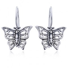 Silver Butterfly Earrings Open Wing Pattern