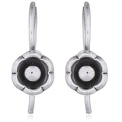 Tiny Cupped Flower Silver Drop Earrings