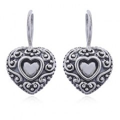 Antiqued Silver Heart Earrings Embossed Design by BeYindi