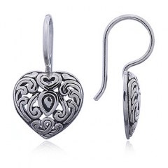 Antiqued Silver Heart Drop Earrings Inverted Teardrop by BeYindi 