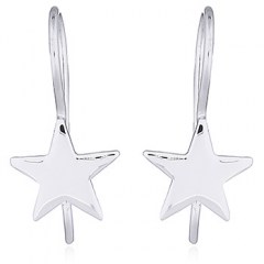 Festive Polished Sterling Silver Star Drop Earrings