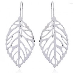 Casted Polished Sterling Silver Leaf Drop Earrings