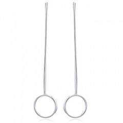 Long Silver Wire Stick Earrings Open Circle